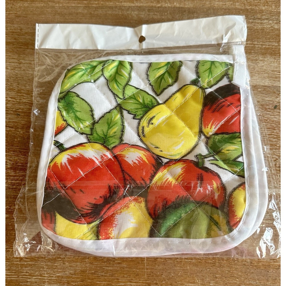 Set of 2 Apples & Pears Kitchen Potholders Set 1970's Retro New In Package